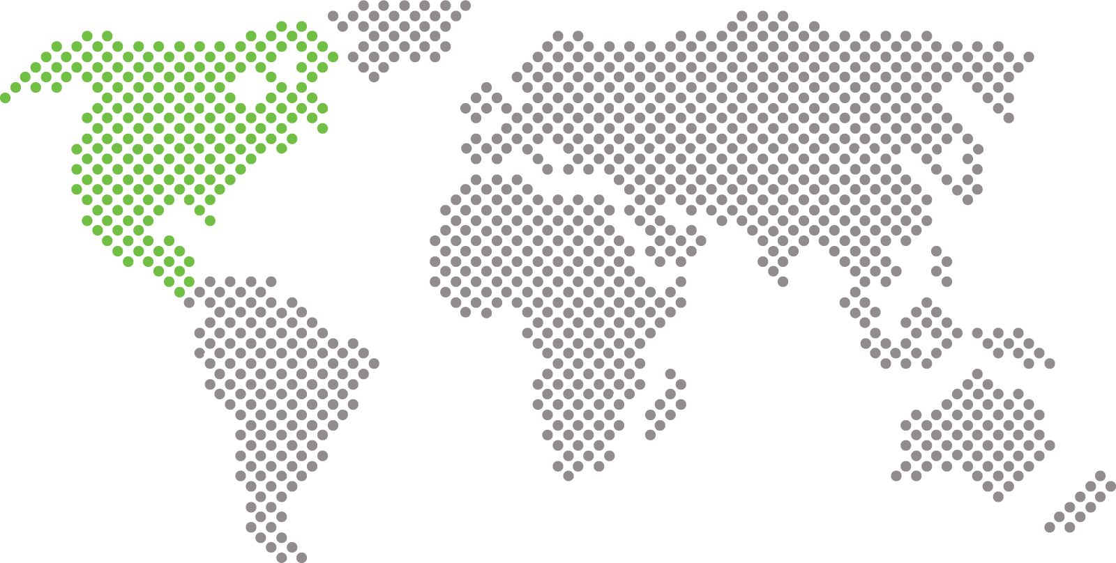 World map, with US in green