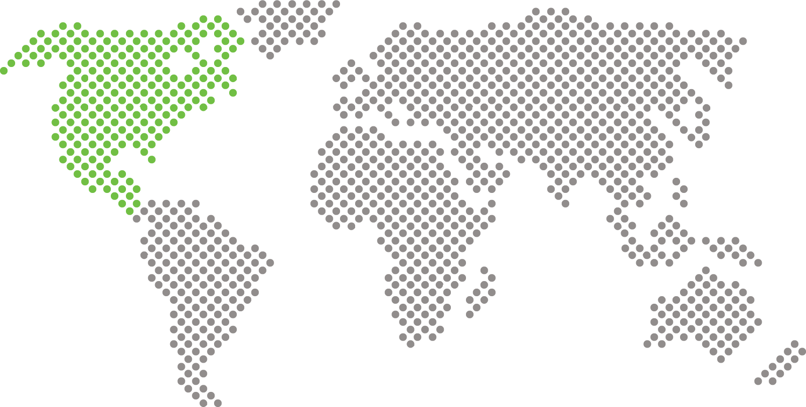 World map, with US in green